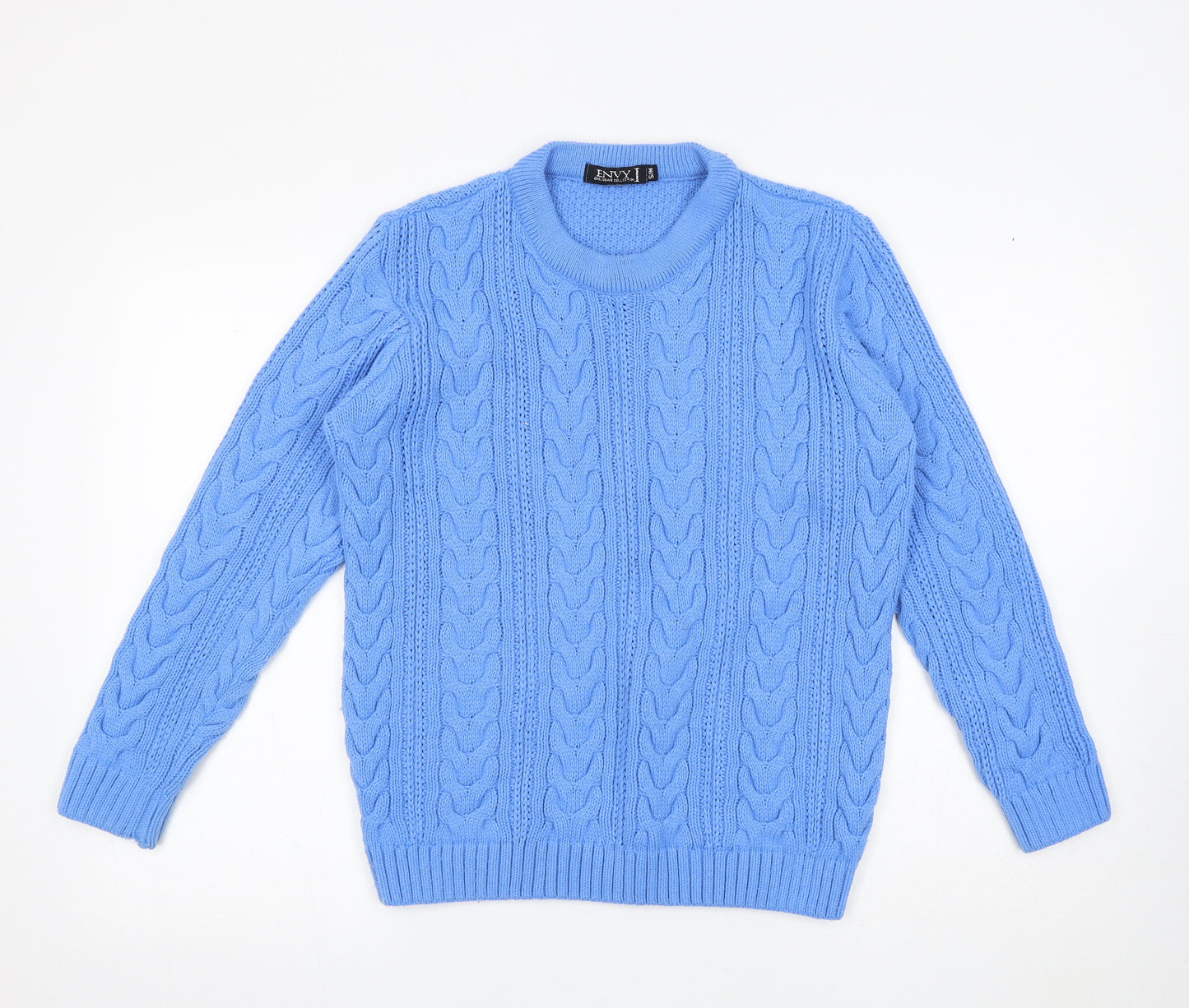 Envy Womens Blue Round Neck Acrylic Pullover Jumper Size S
