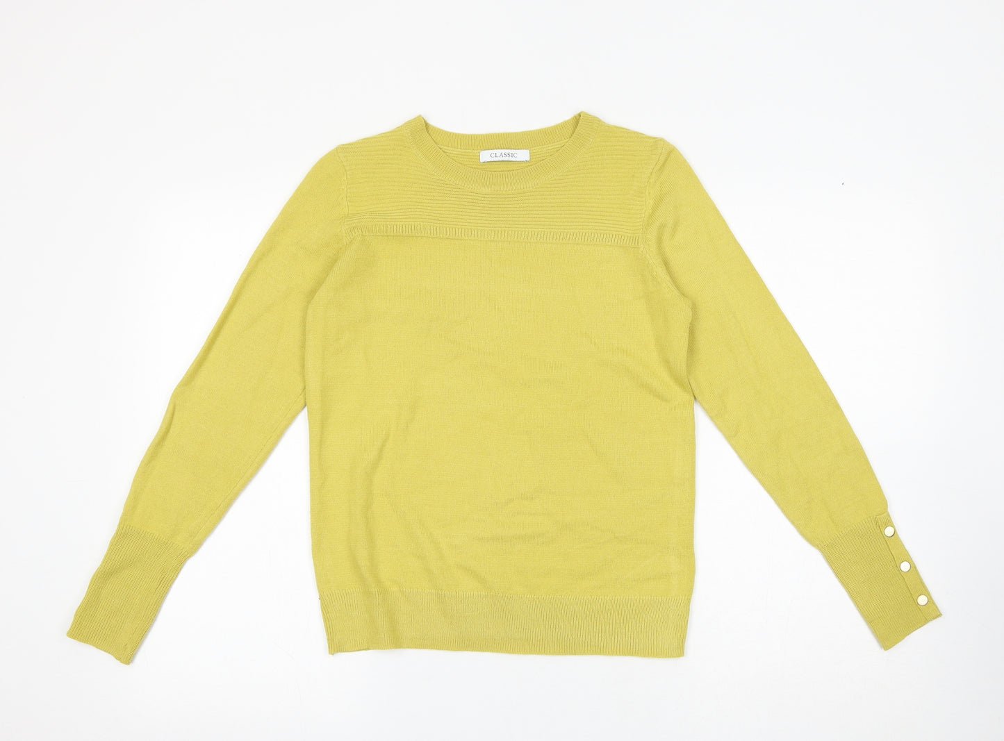 Classic Womens Green Round Neck Acrylic Pullover Jumper Size 6