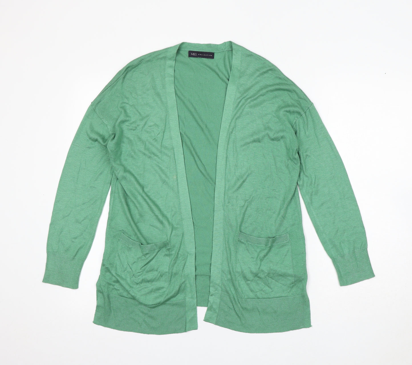 Marks and Spencer Womens Green V-Neck Acrylic Cardigan Jumper Size S