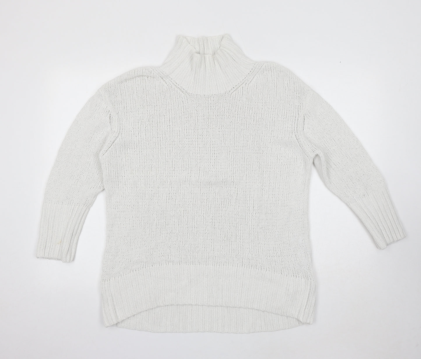 Marks and Spencer Womens White High Neck Cotton Pullover Jumper Size S