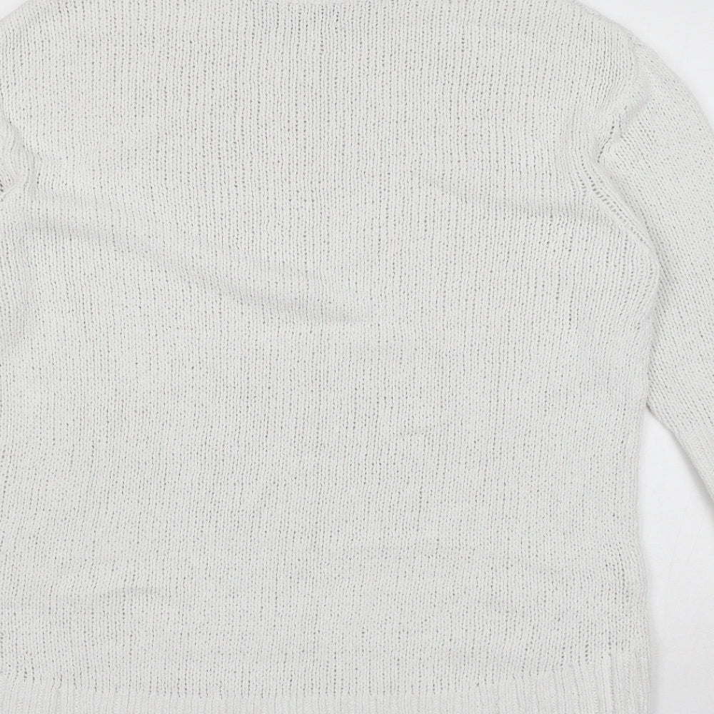 Marks and Spencer Womens White High Neck Cotton Pullover Jumper Size S