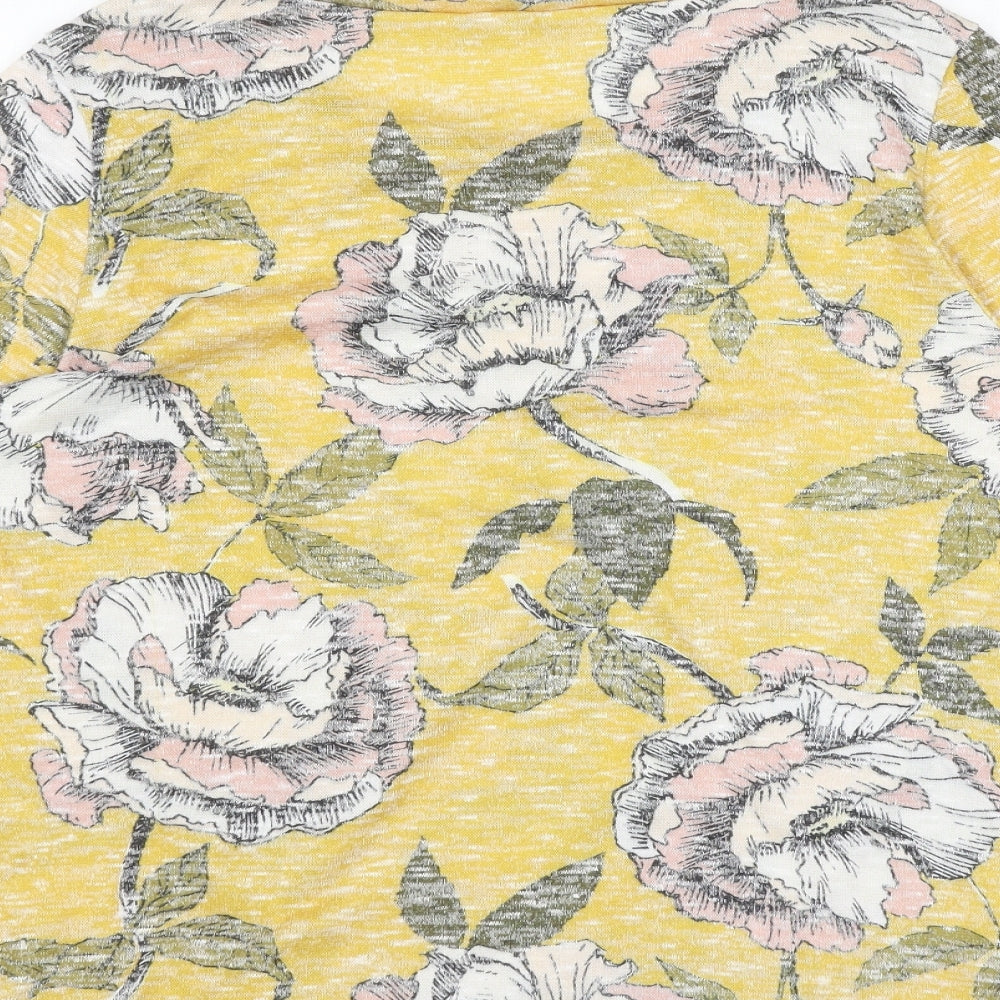 M&Co Womens Yellow Floral Polyester Basic T-Shirt Size 12 Round Neck - Flowers