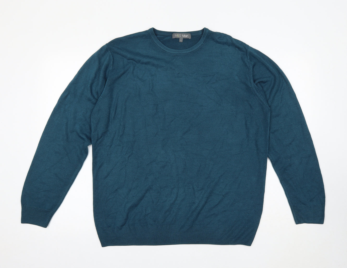 Marks and Spencer Mens Blue Round Neck Acrylic Pullover Jumper Size L