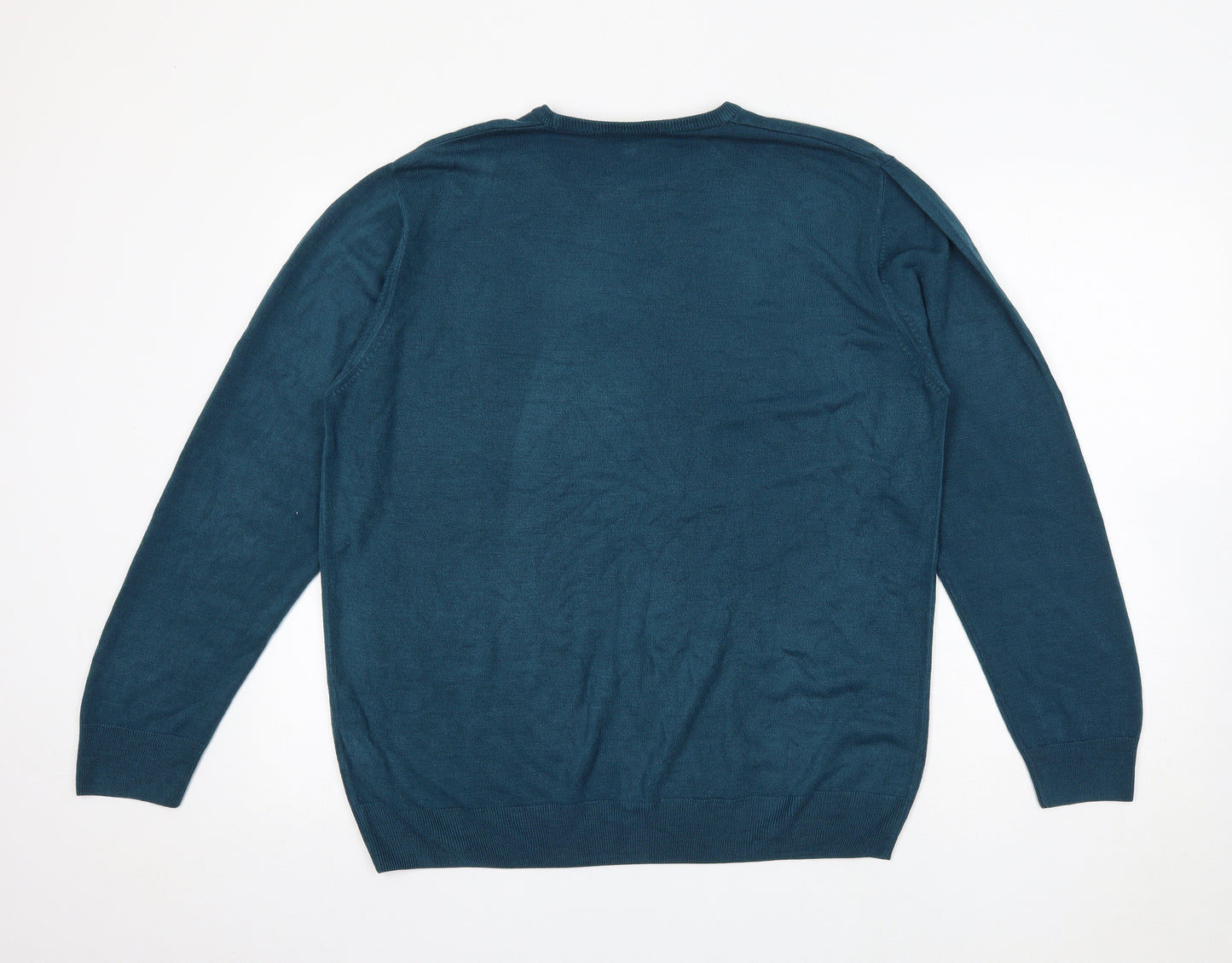 Marks and Spencer Mens Blue Round Neck Acrylic Pullover Jumper Size L