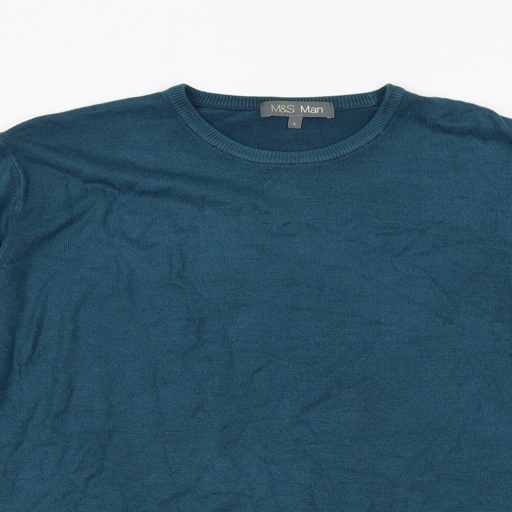 Marks and Spencer Mens Blue Round Neck Acrylic Pullover Jumper Size L