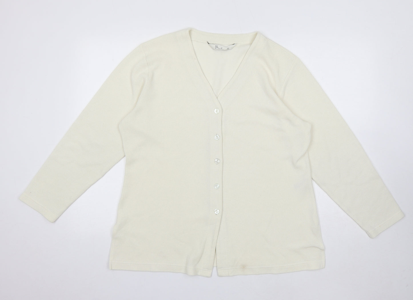 BHS Womens White V-Neck Polyester Cardigan Jumper Size 16