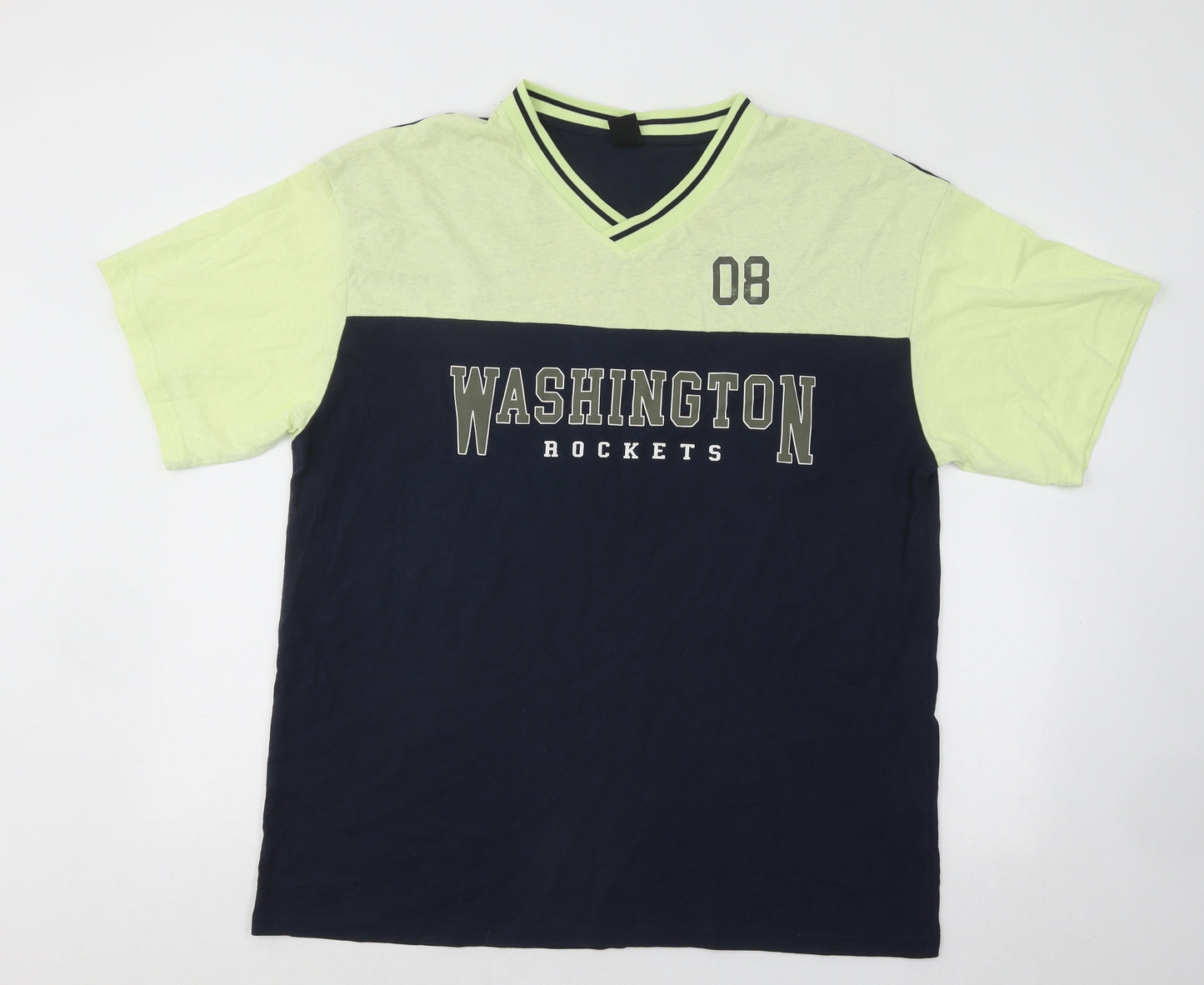 Urban Outfitters Mens Blue Cotton T-Shirt Size M V-Neck - Washington Rockets 08