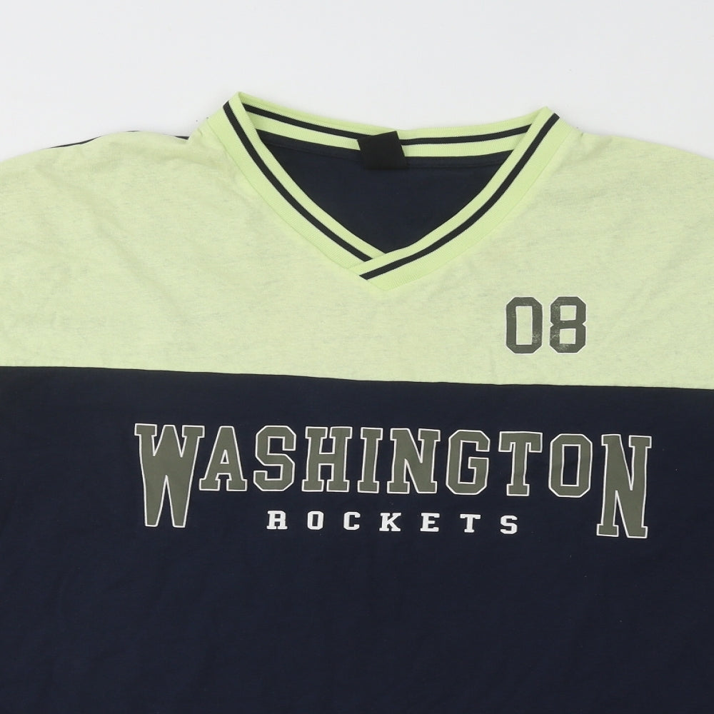 Urban Outfitters Mens Blue Cotton T-Shirt Size M V-Neck - Washington Rockets 08