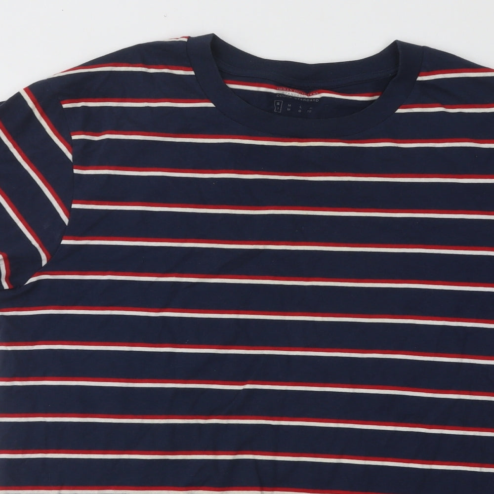 Urban Outfitters Mens Blue Striped Cotton T-Shirt Size S Round Neck