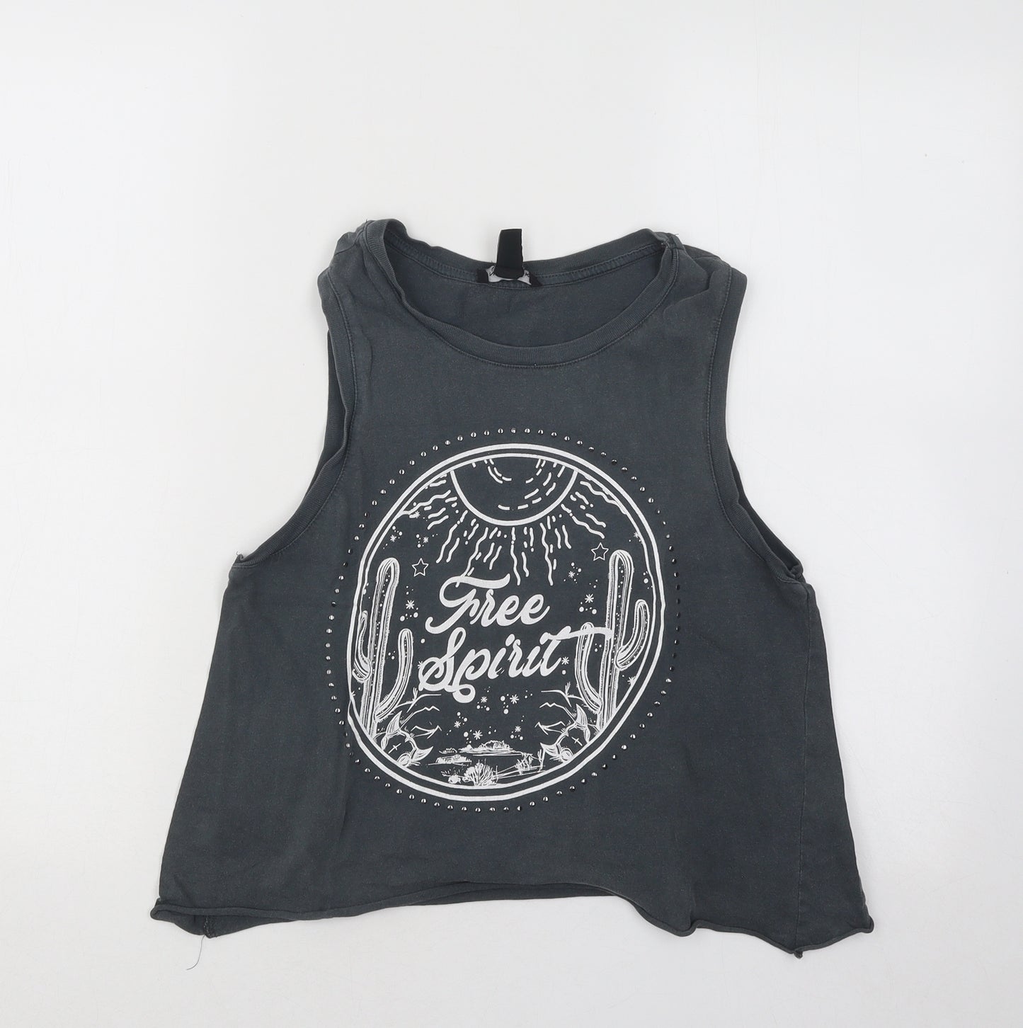 New Look Womens Grey Cotton Basic Tank Size 10 Round Neck - Free Spirit