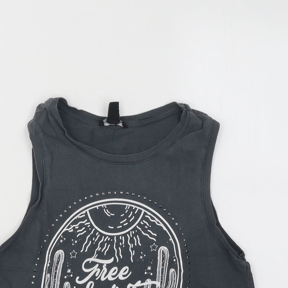 New Look Womens Grey Cotton Basic Tank Size 10 Round Neck - Free Spirit