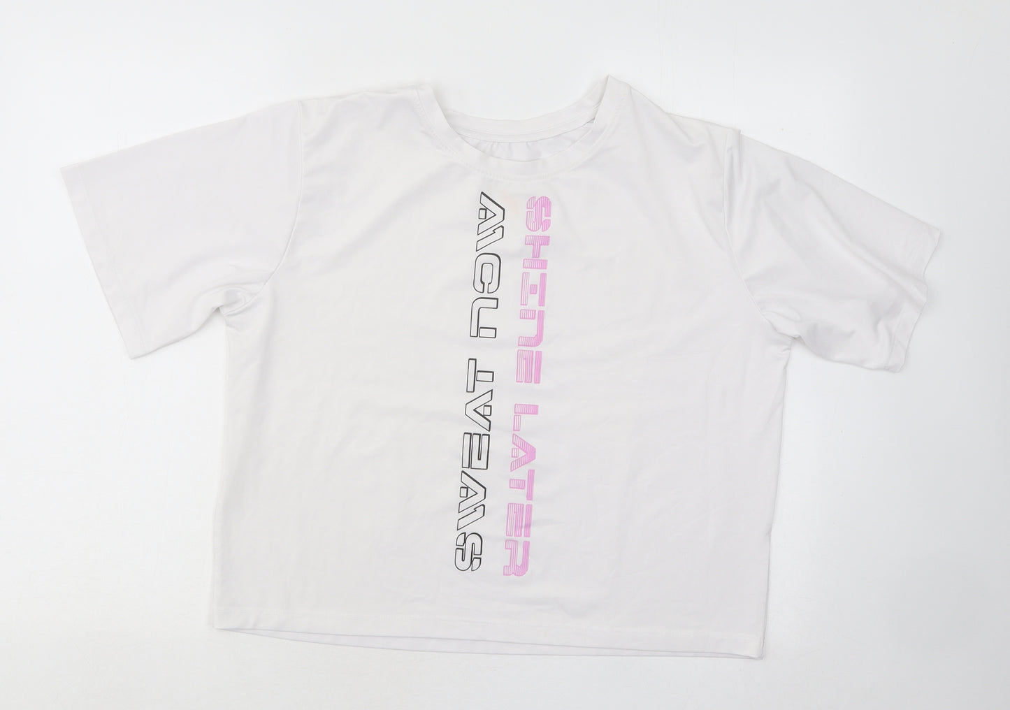 WORKOUT Womens White Polyester Basic T-Shirt Size 12 Round Neck Pullover - Sweat Now