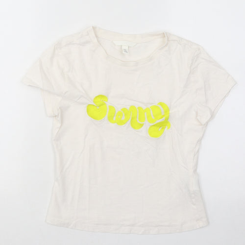 H&M Womens White Cotton Basic T-Shirt Size S Round Neck - Sunny