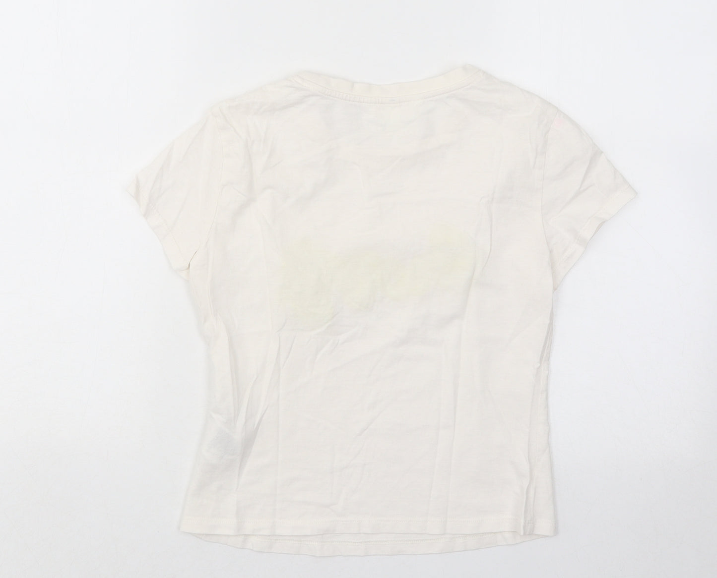 H&M Womens White Cotton Basic T-Shirt Size S Round Neck - Sunny
