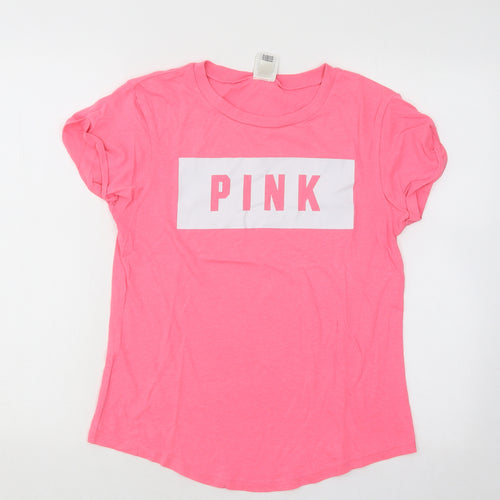 PINK Womens Pink Cotton Basic T-Shirt Size S Round Neck