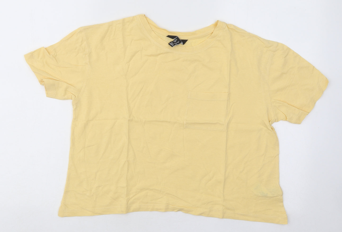New Look Womens Yellow Cotton Basic T-Shirt Size 8 Round Neck - Cropped