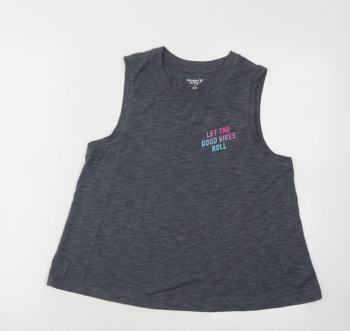 Old Navy Womens Grey Polyester Basic Tank Size XS Round Neck Pullover - Let The Good Vibes Roll Palm Trees