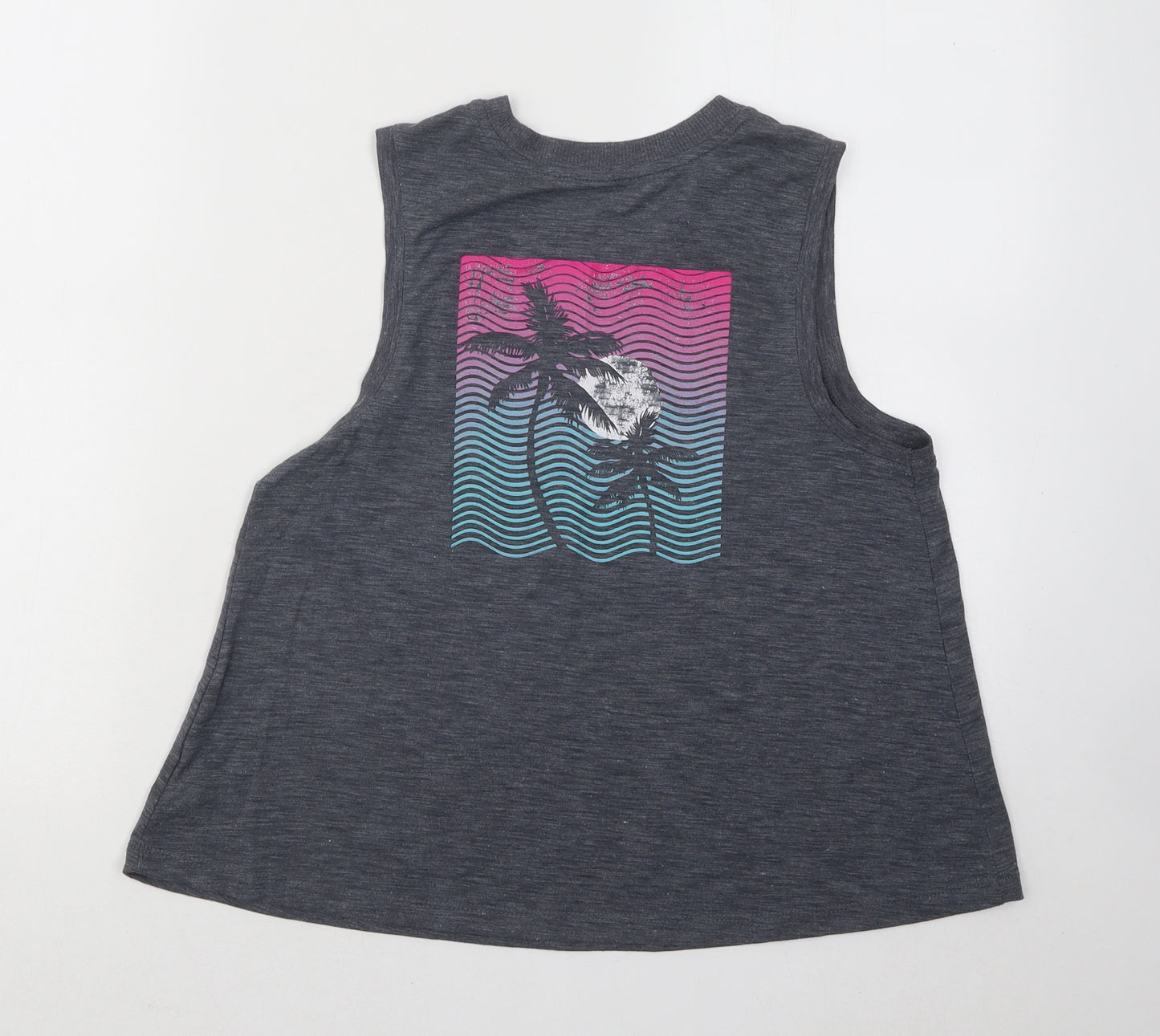 Old Navy Womens Grey Polyester Basic Tank Size XS Round Neck Pullover - Let The Good Vibes Roll Palm Trees