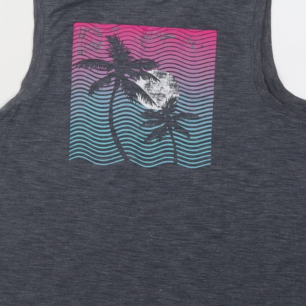 Old Navy Womens Grey Polyester Basic Tank Size XS Round Neck Pullover - Let The Good Vibes Roll Palm Trees