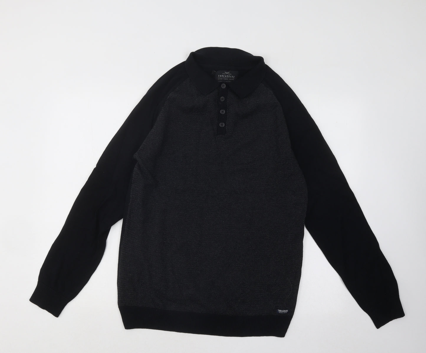 Threadbare Mens Black Cotton Polo Size L Collared Button