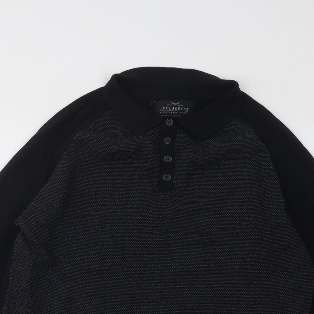 Threadbare Mens Black Cotton Polo Size L Collared Button