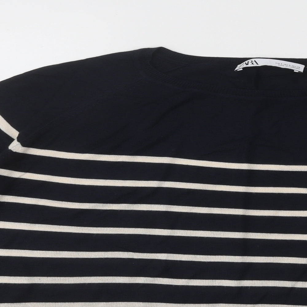 Zara Womens Blue Round Neck Striped Acrylic Pullover Jumper Size S