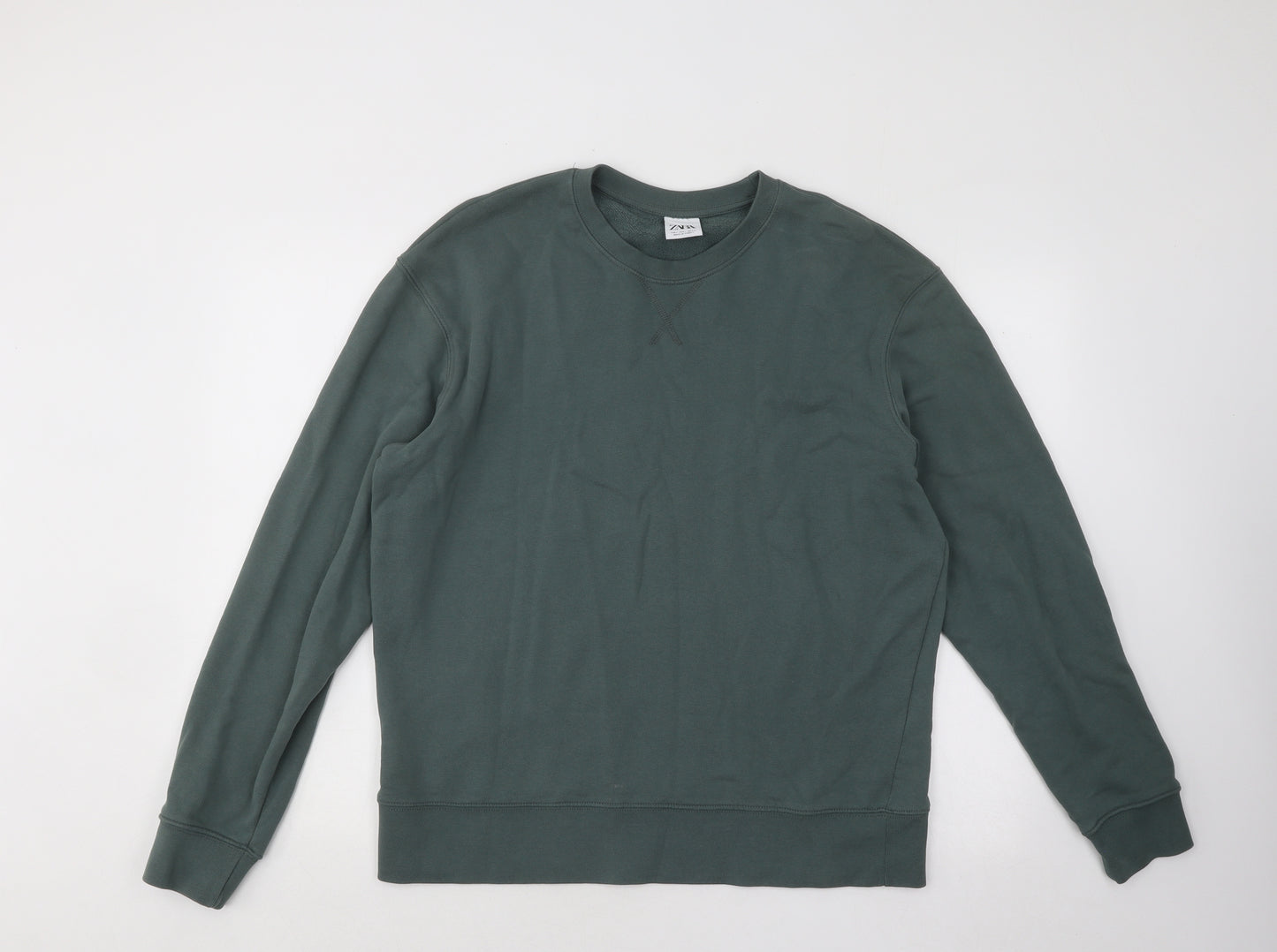 Zara Mens Green Cotton Pullover Sweatshirt Size L