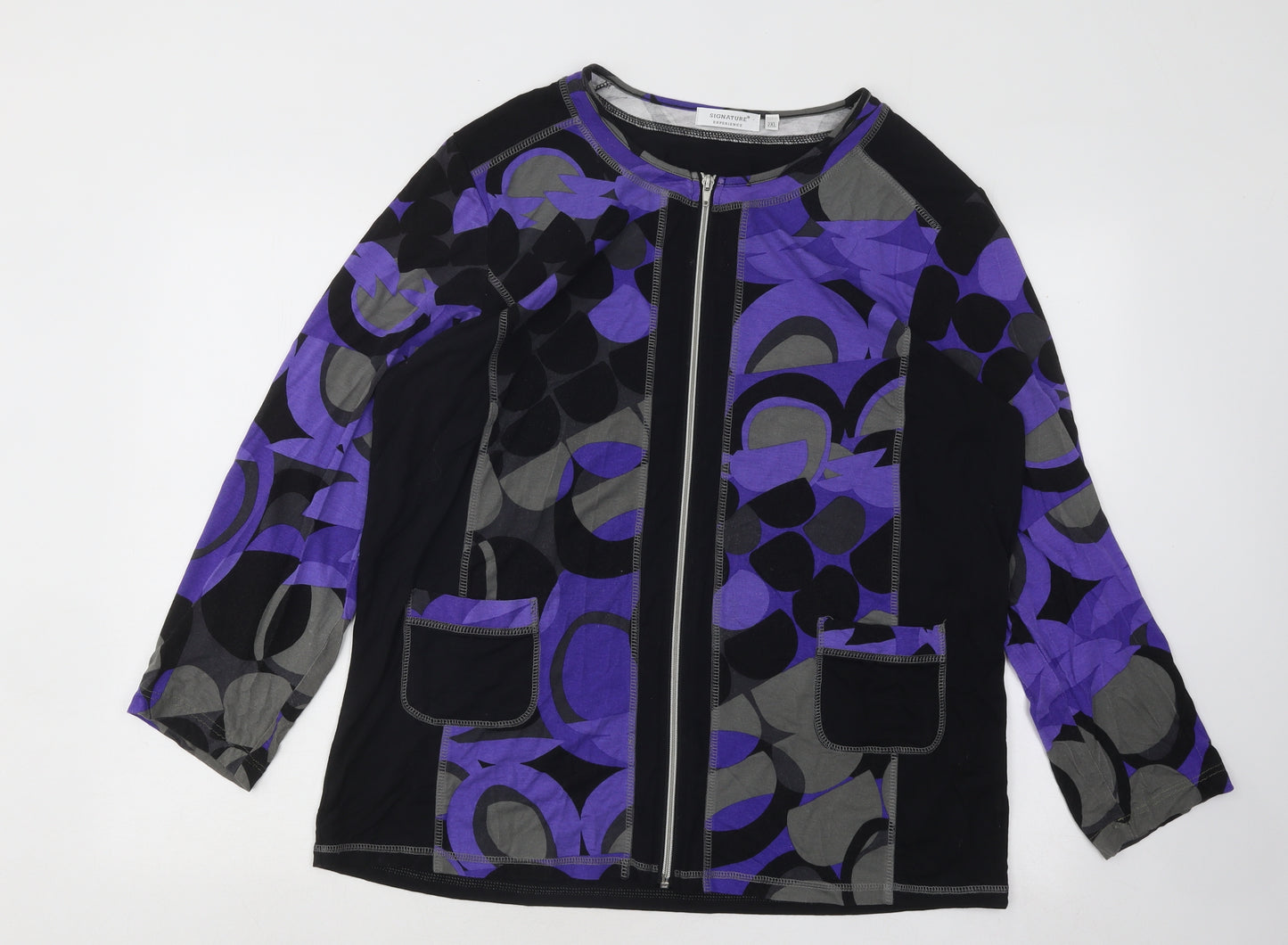 Signature Experience Womens Multicoloured Roll Neck Geometric Viscose Full Zip Jumper Size 2XL