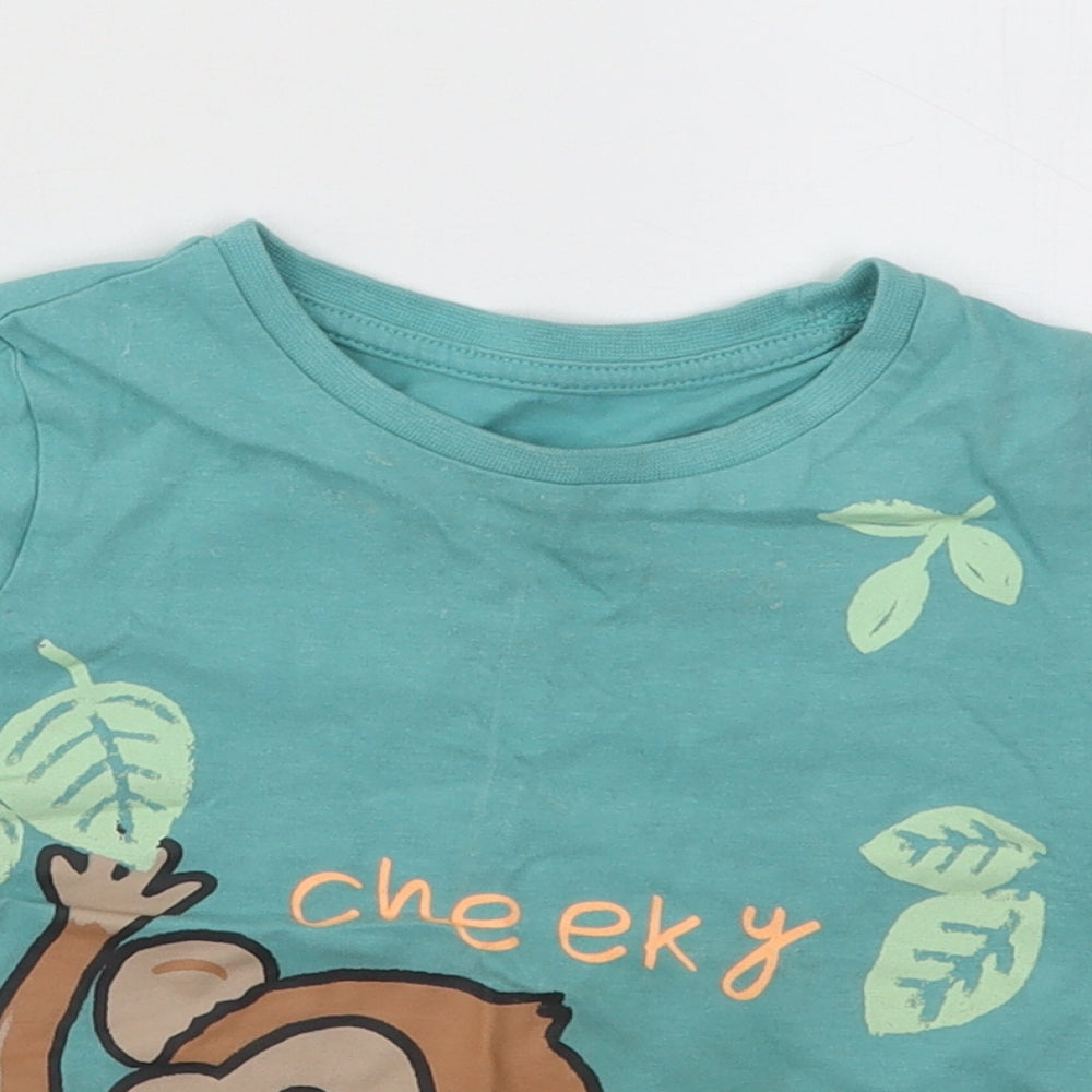 Dunnes Stores Boys Green Cotton Basic T-Shirt Size 18-24 Months Round Neck Pullover - Cheeky Monkey