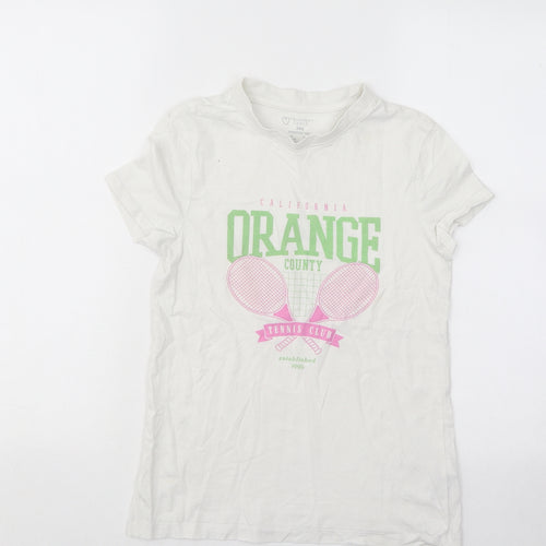 Primark Womens White Cotton Basic T-Shirt Size 6 Round Neck - California Orange County Tennis Club
