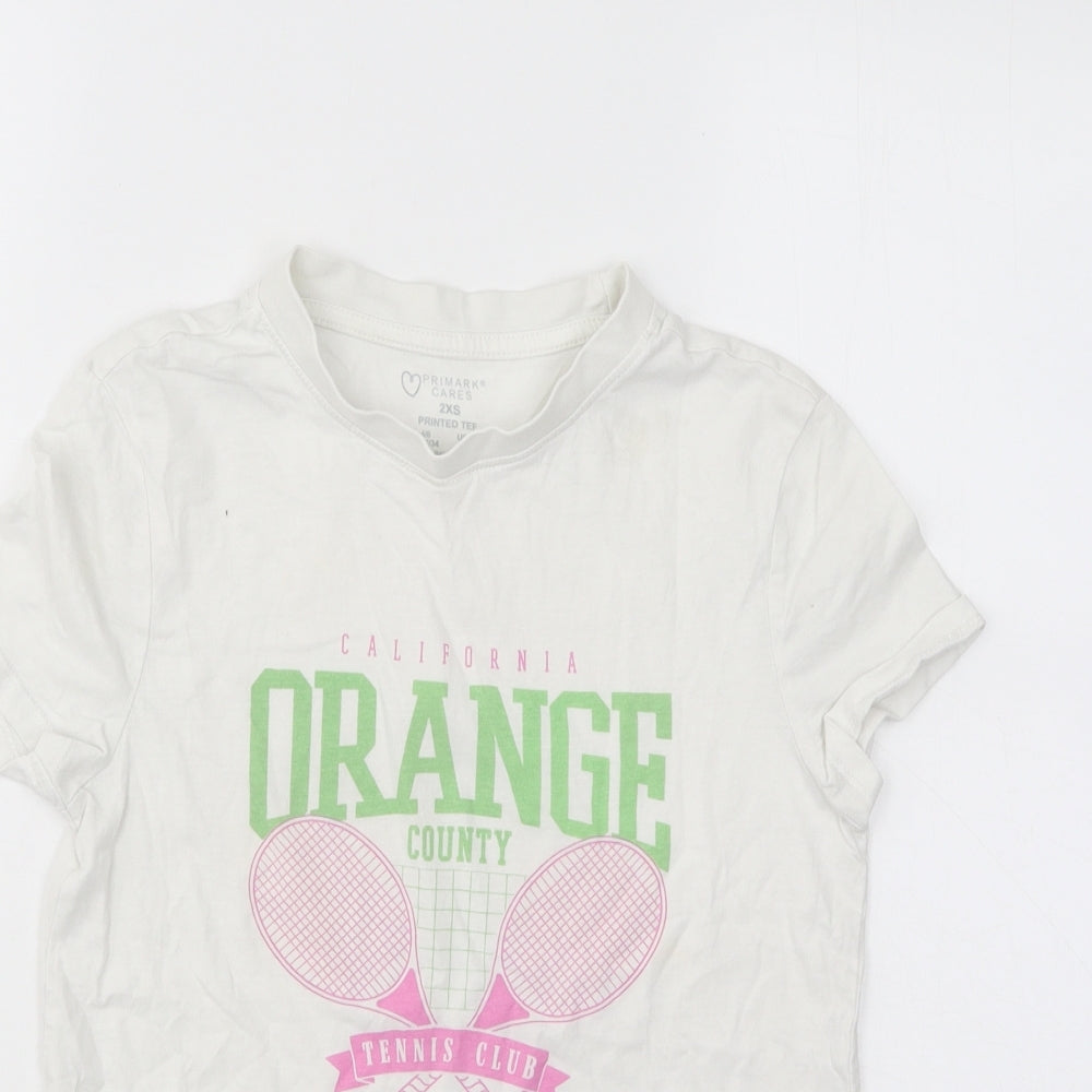 Primark Womens White Cotton Basic T-Shirt Size 6 Round Neck - California Orange County Tennis Club