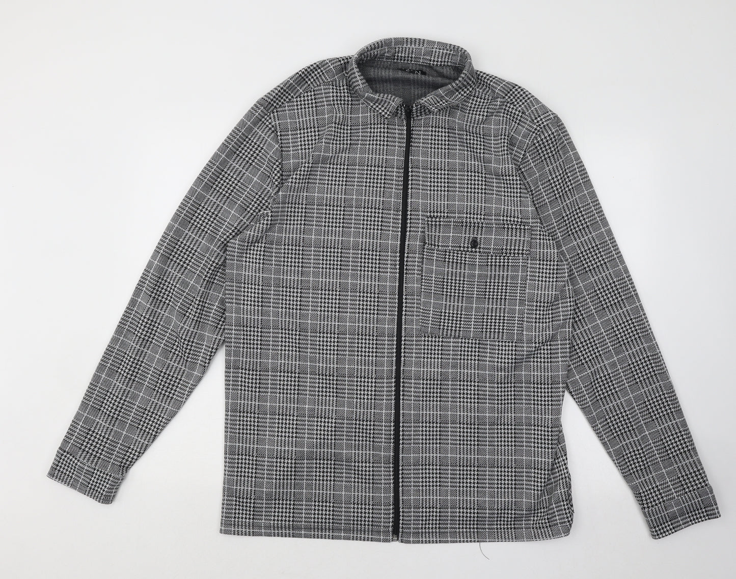 Boohoo Mens Grey Geometric Polyester Full Zip Sweatshirt Size XL