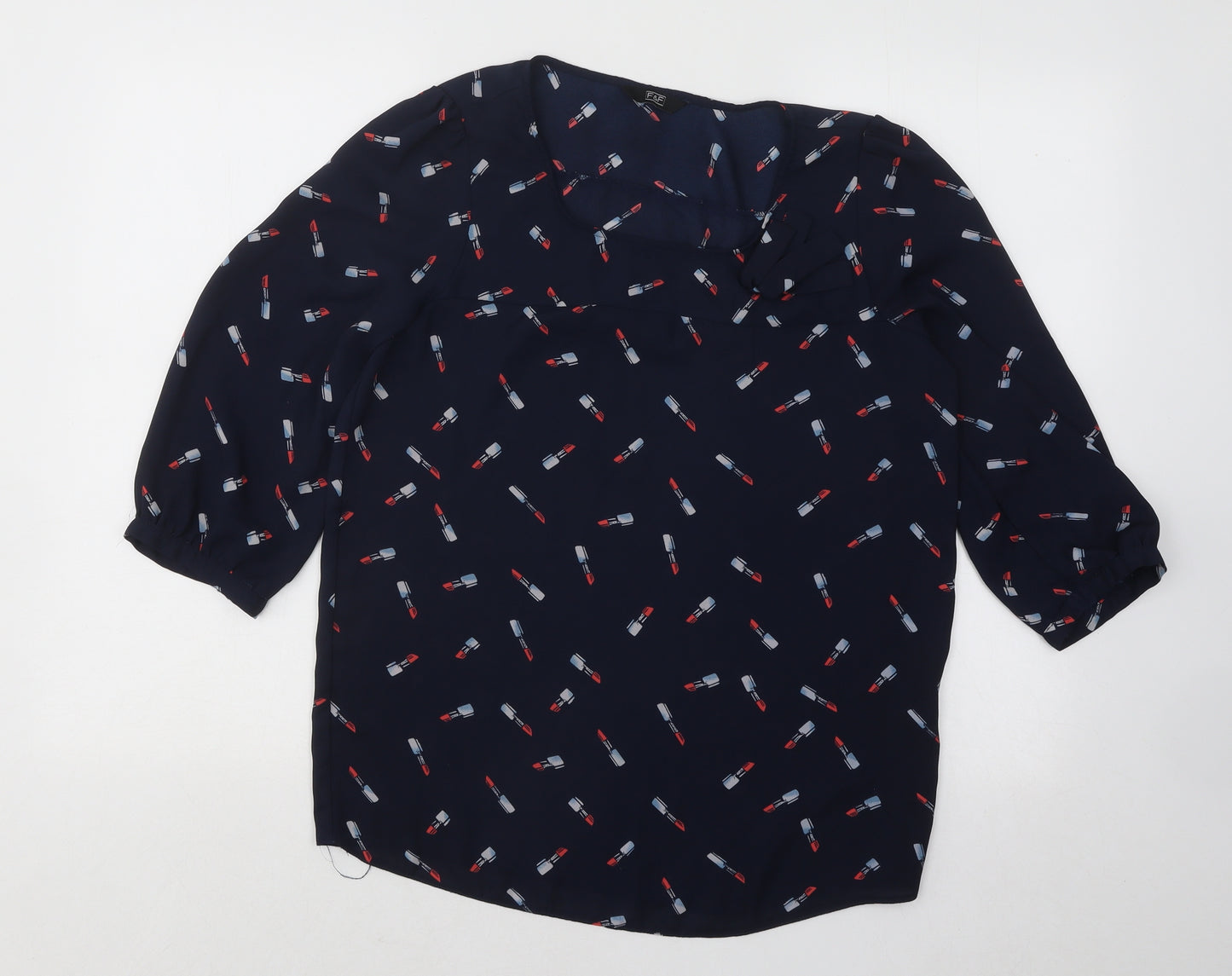 F&F Womens Blue Geometric Polyester Basic Blouse Size 12 Square Neck - Lipsticks