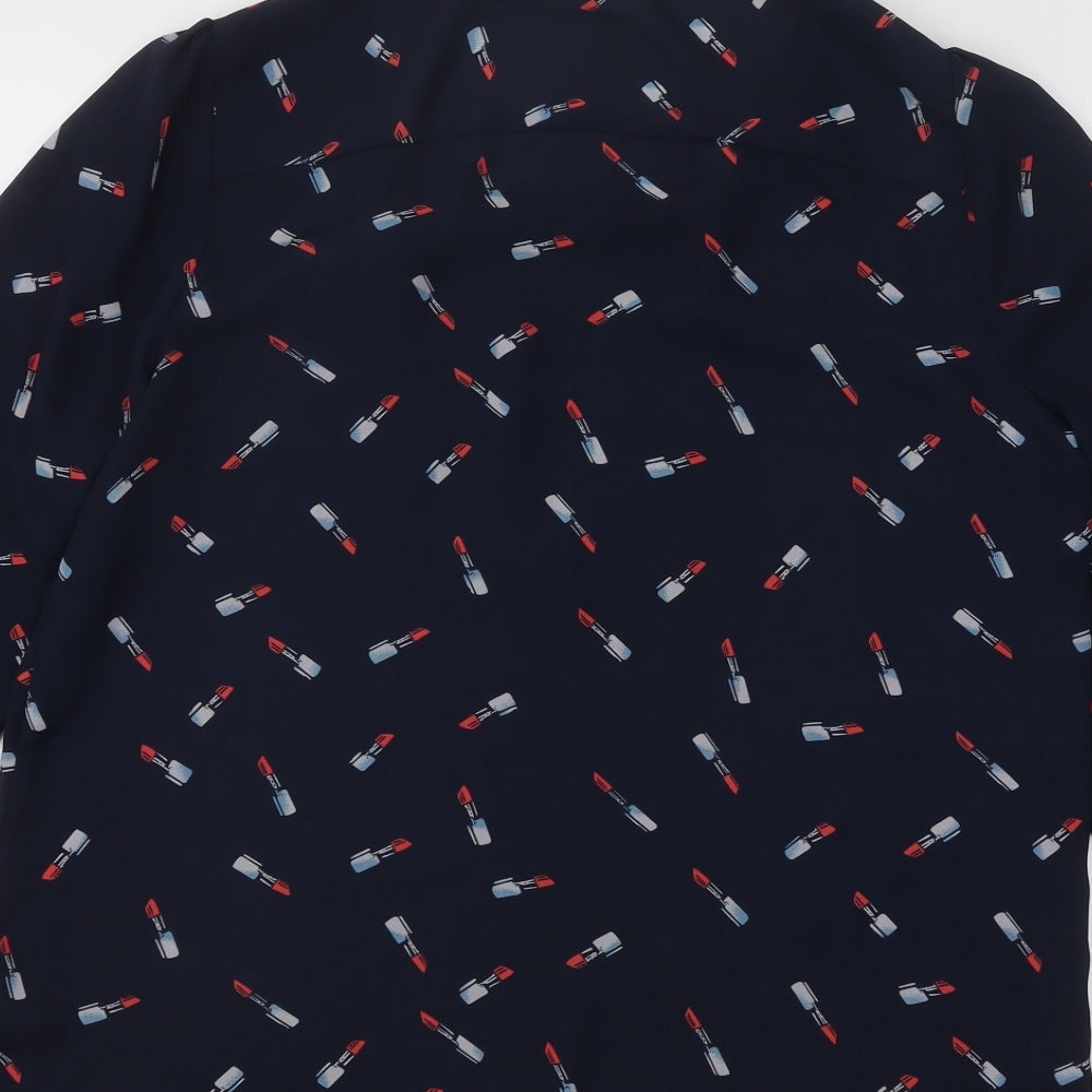 F&F Womens Blue Geometric Polyester Basic Blouse Size 12 Square Neck - Lipsticks