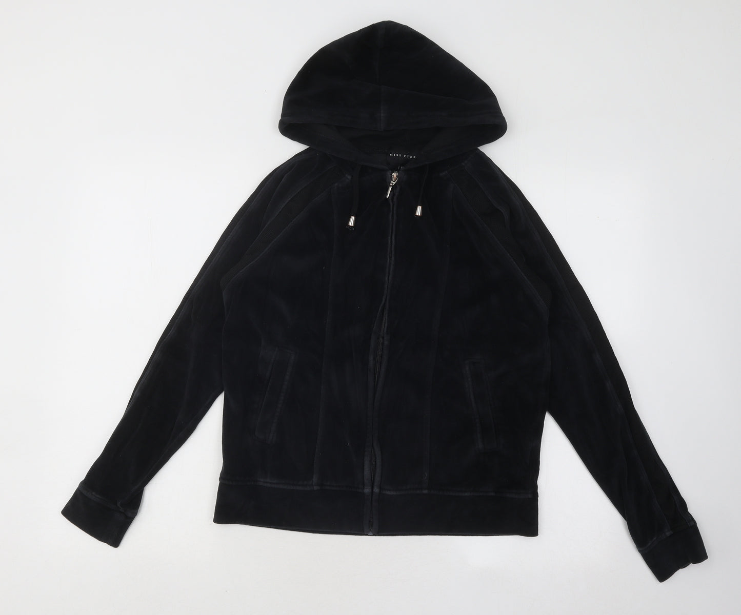 Miss Fiori Womens Black Cotton Full Zip Hoodie Size 12 Zip