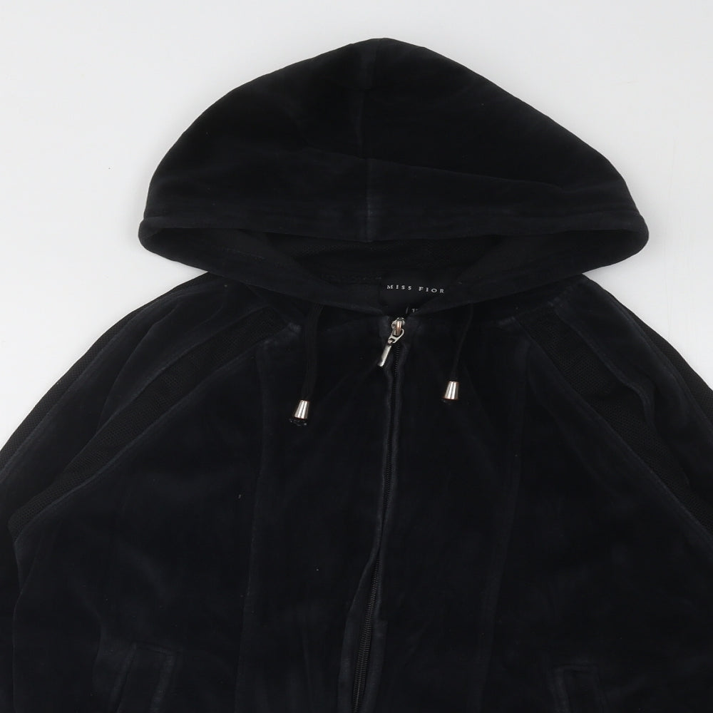 Miss Fiori Womens Black Cotton Full Zip Hoodie Size 12 Zip