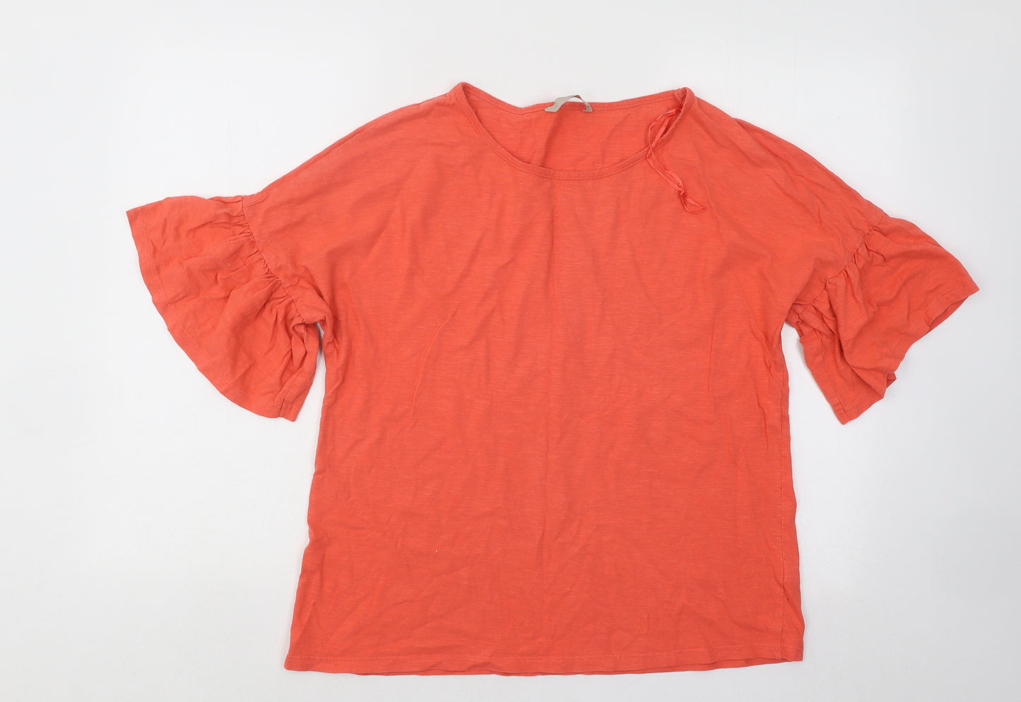 TU Womens Orange Cotton Basic T-Shirt Size 12 Round Neck - Flared Sleeves