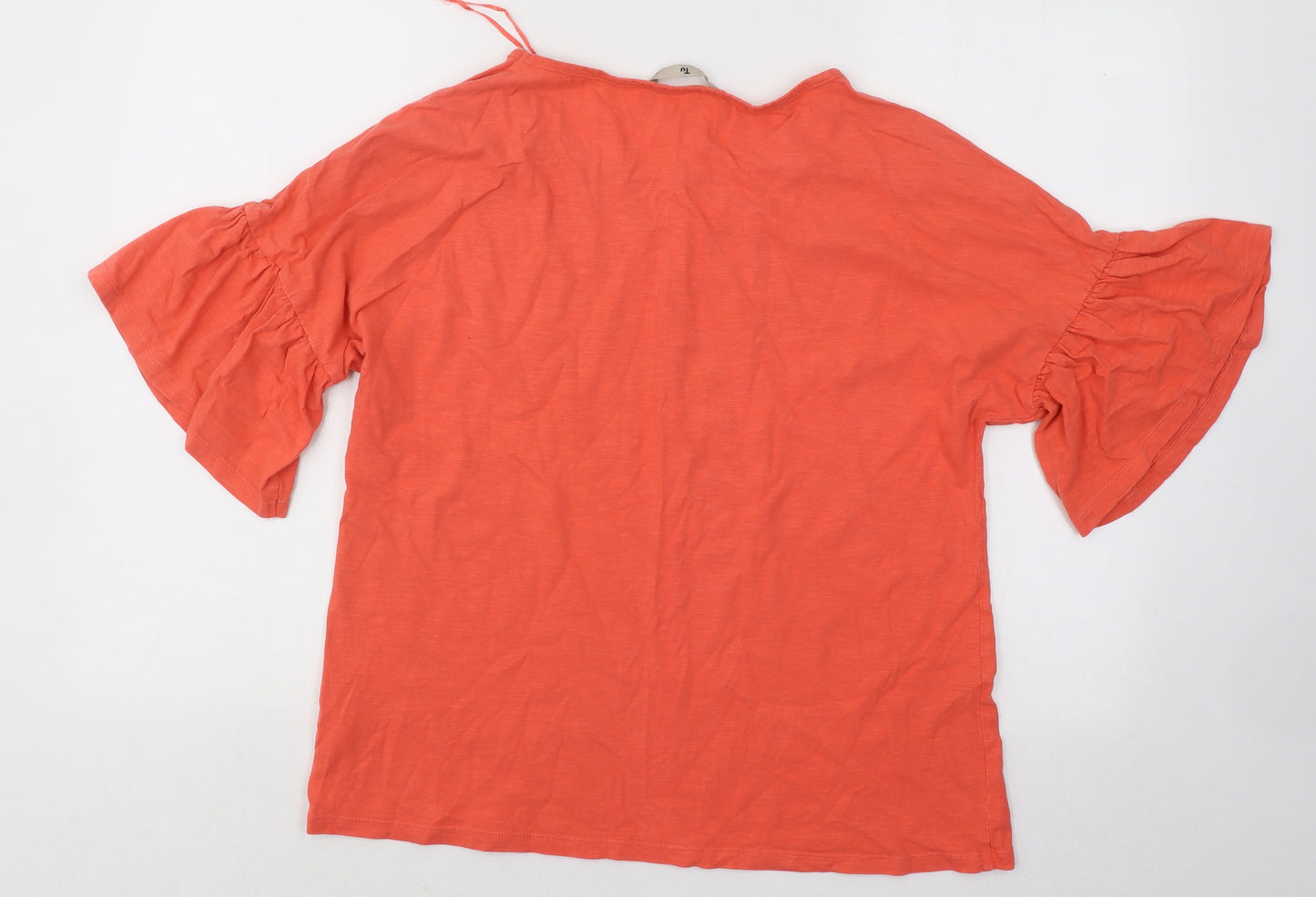 TU Womens Orange Cotton Basic T-Shirt Size 12 Round Neck - Flared Sleeves