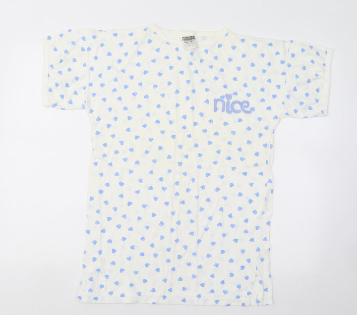 Dorothy Perkins Womens Blue Geometric Cotton Basic T-Shirt Size M Round Neck - Love Heart/Nice