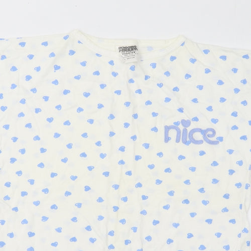 Dorothy Perkins Womens Blue Geometric Cotton Basic T-Shirt Size M Round Neck - Love Heart/Nice