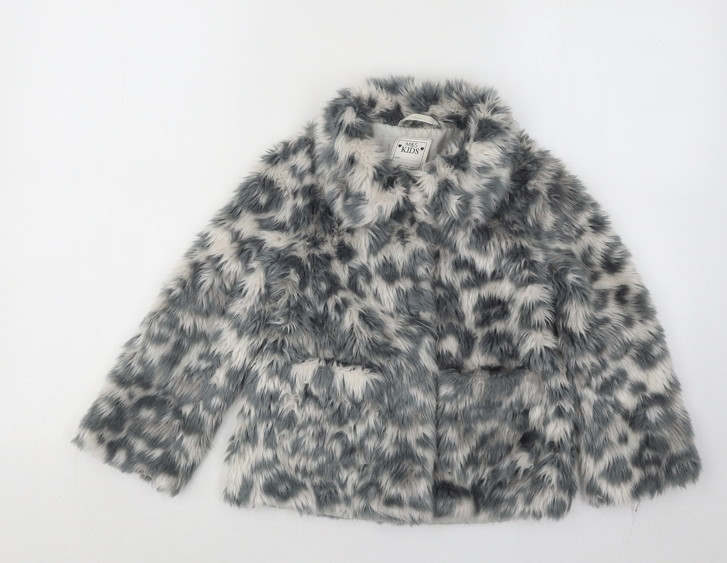 Marks and Spencer Girls Grey Geometric Jacket Size 5-6 Years Snap - Faux Fur