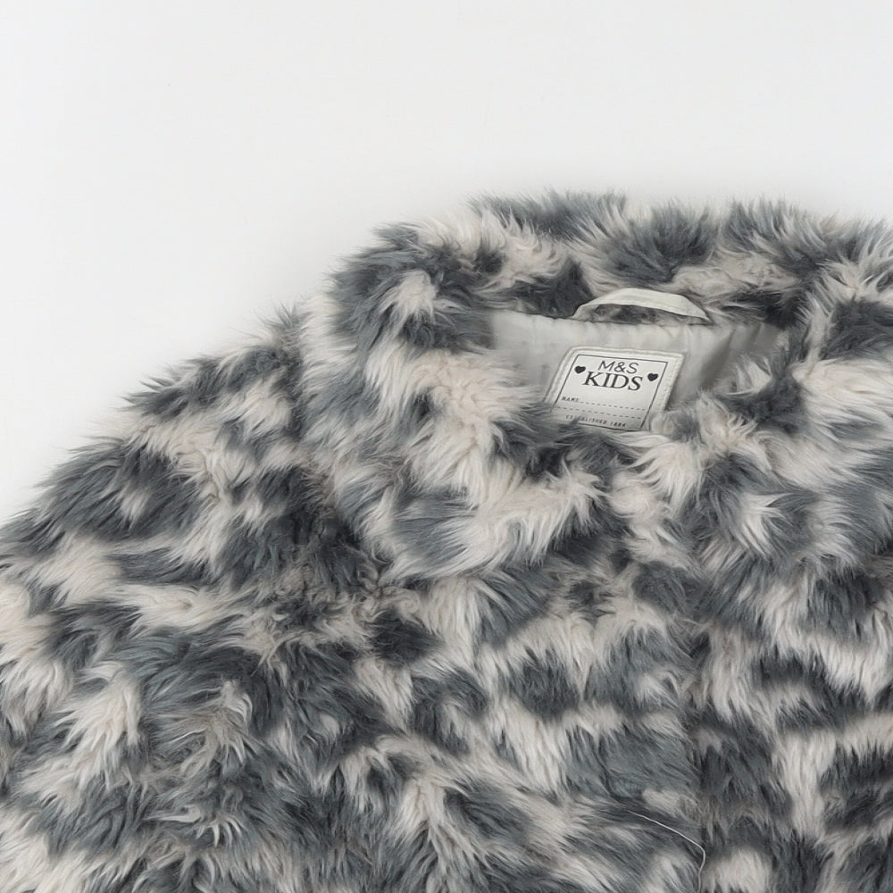Marks and Spencer Girls Grey Geometric Jacket Size 5-6 Years Snap - Faux Fur