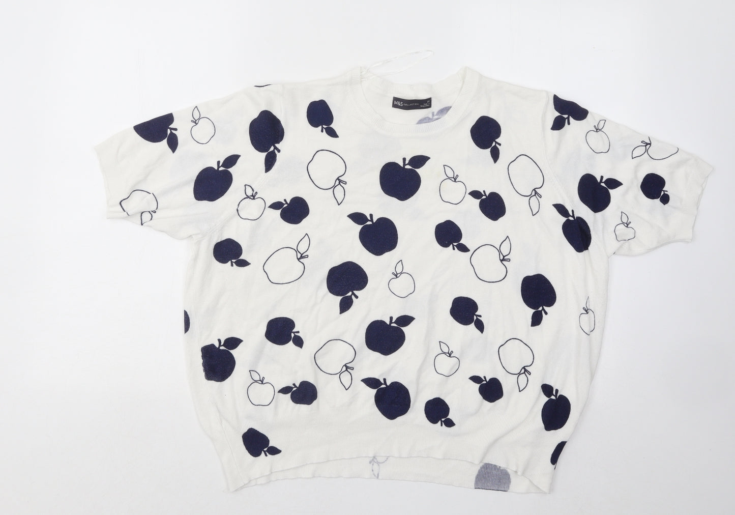 Marks and Spencer Womens White Scoop Neck Geometric Viscose Pullover Jumper Size 22 - Apples