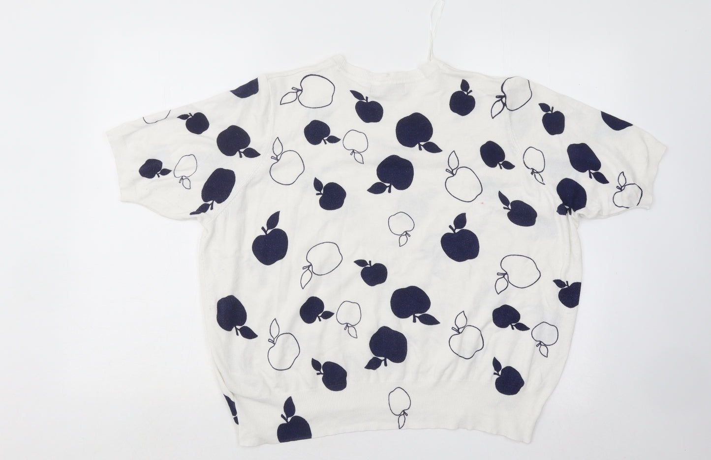 Marks and Spencer Womens White Scoop Neck Geometric Viscose Pullover Jumper Size 22 - Apples