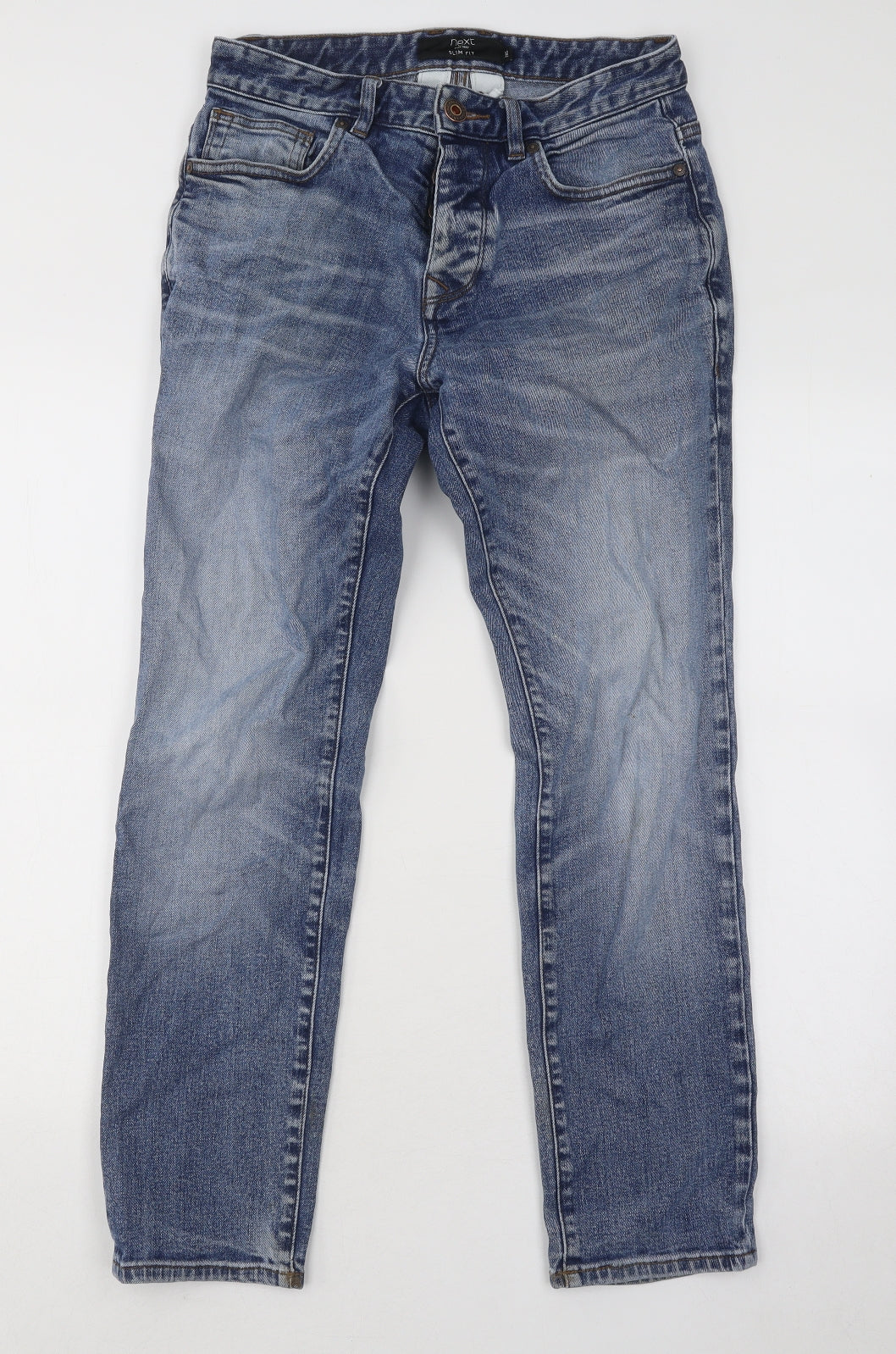 NEXT Mens Blue Cotton Straight Jeans Size 28 in L27 in Regular Button