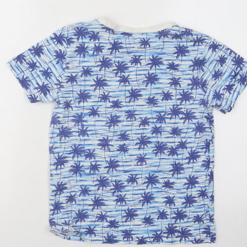 Peacocks Boys Blue Geometric Cotton Basic T-Shirt Size 10-11 Years Round Neck Pullover - Ride The Wave Palm Trees
