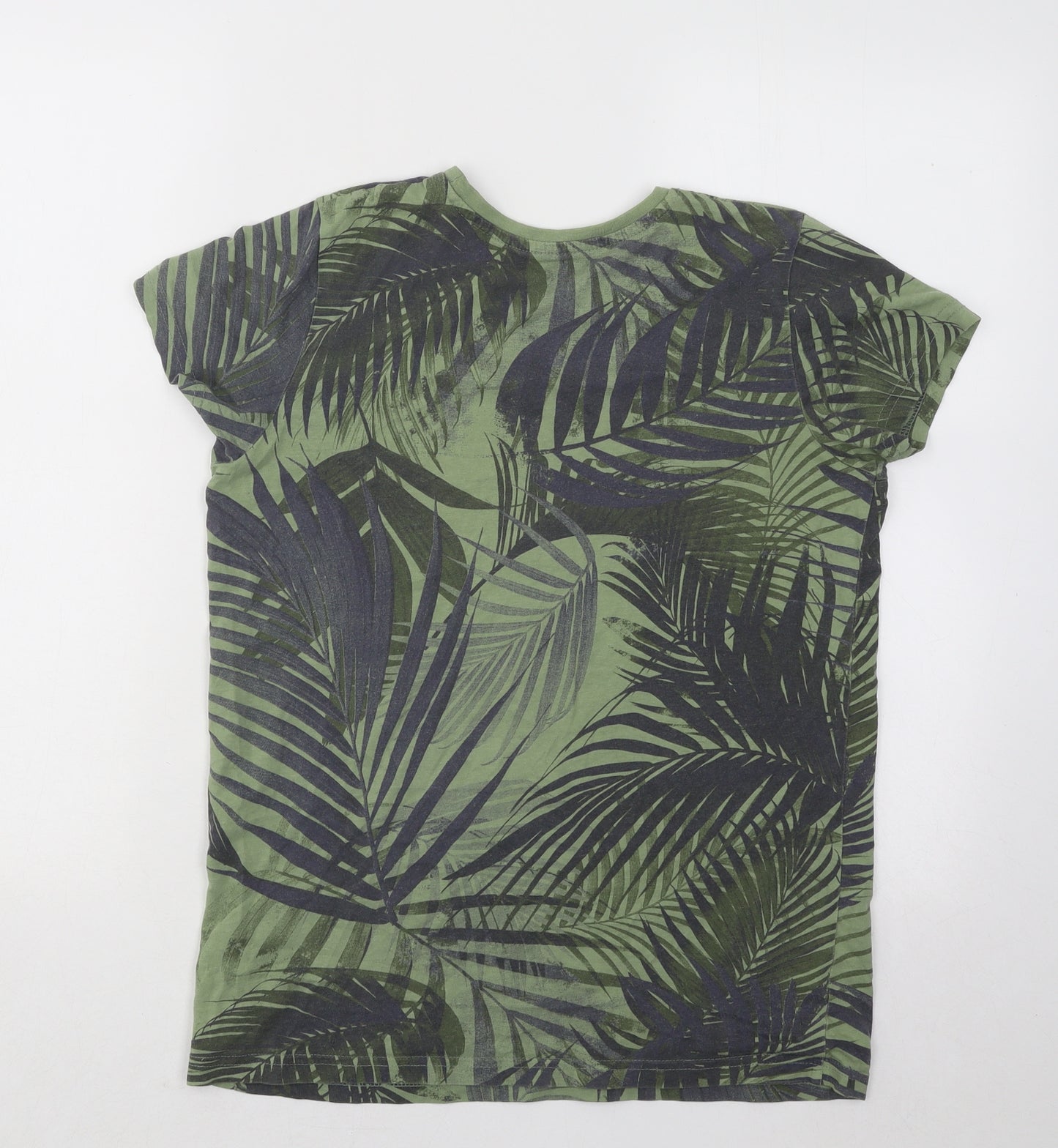 Primark Boys Green Floral Cotton Basic T-Shirt Size 12-13 Years Round Neck Pullover - Leaf Print