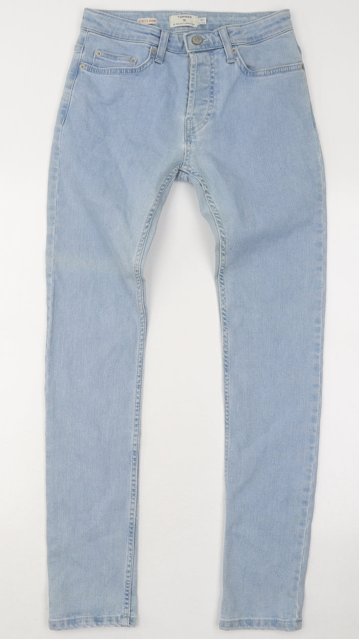 Topman Mens Blue Cotton Skinny Jeans Size 28 in L31 in Regular Button