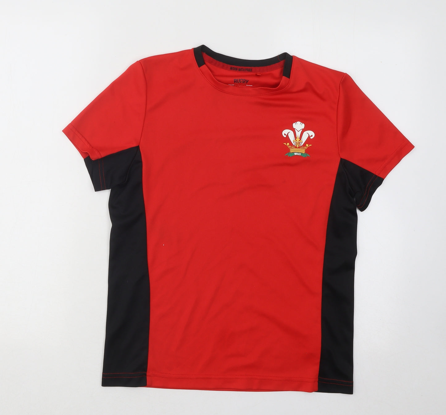 Rugby Heritage Boys Red Polyester Basic T-Shirt Size 11-12 Years Round Neck Pullover - Wales