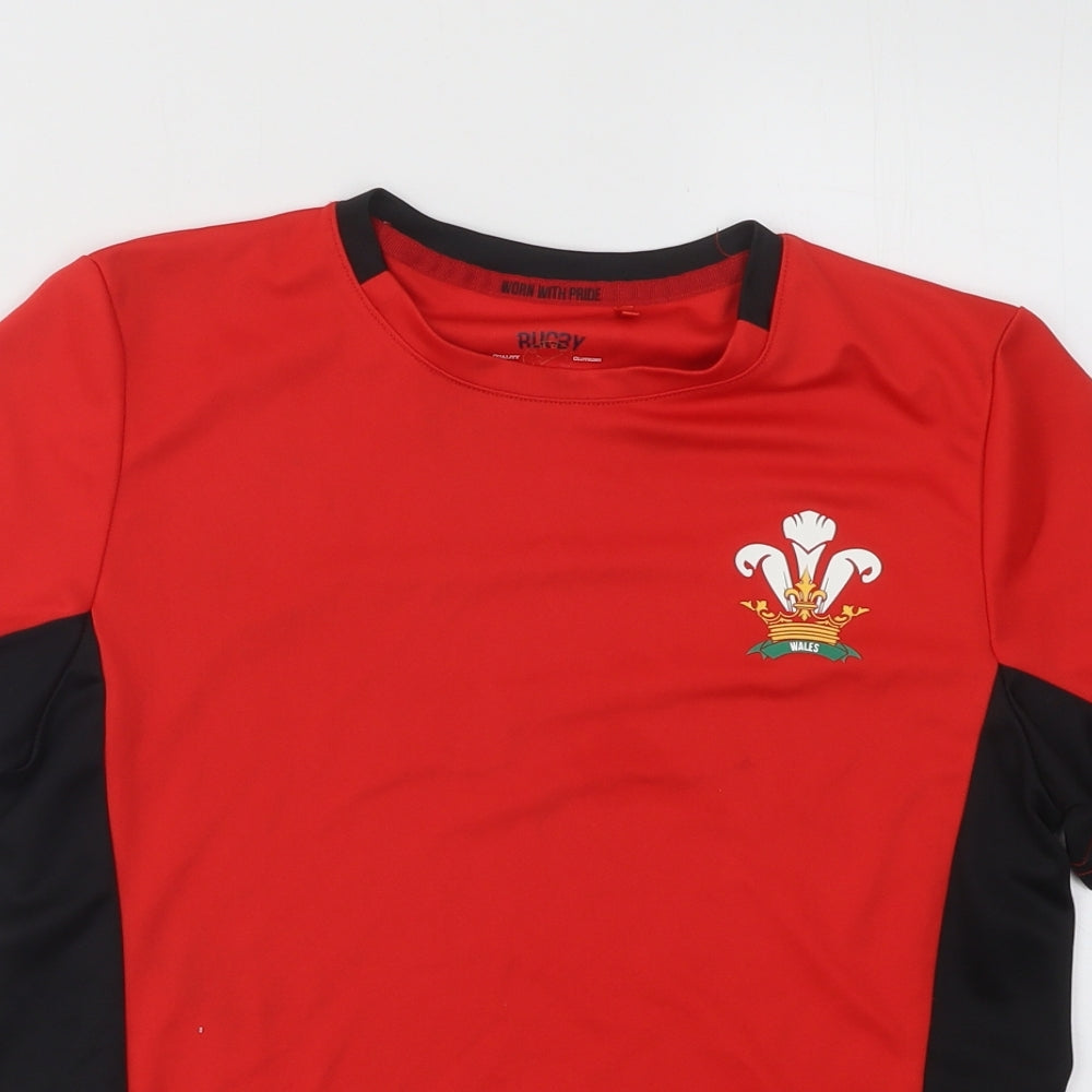 Rugby Heritage Boys Red Polyester Basic T-Shirt Size 11-12 Years Round Neck Pullover - Wales